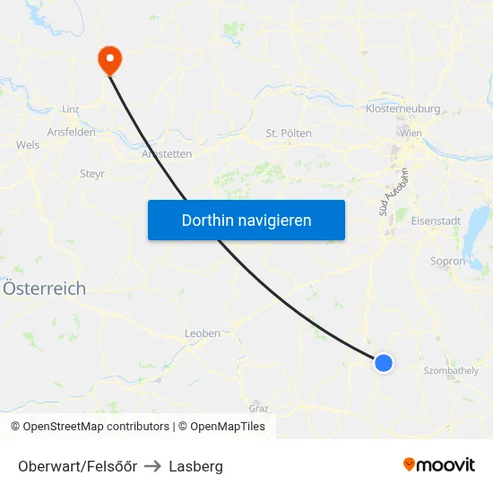 Oberwart/Felsőőr to Lasberg map
