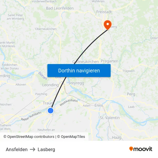 Ansfelden to Lasberg map