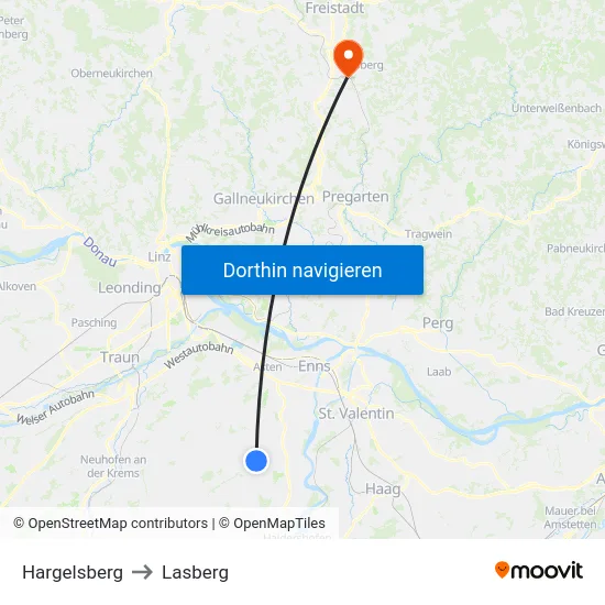 Hargelsberg to Lasberg map