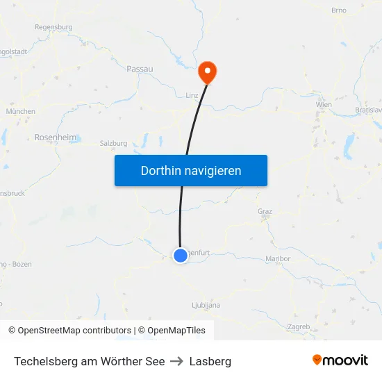 Techelsberg am Wörther See to Lasberg map