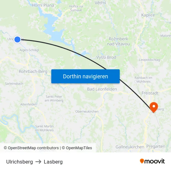 Ulrichsberg to Lasberg map
