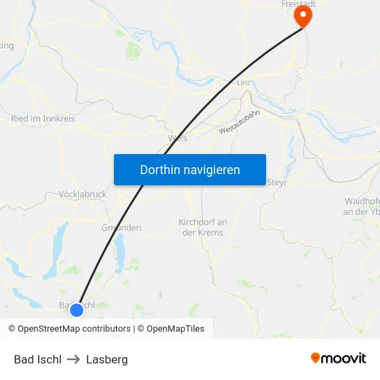 Bad Ischl to Lasberg map