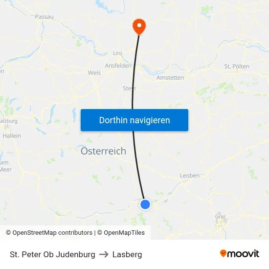 St. Peter Ob Judenburg to Lasberg map