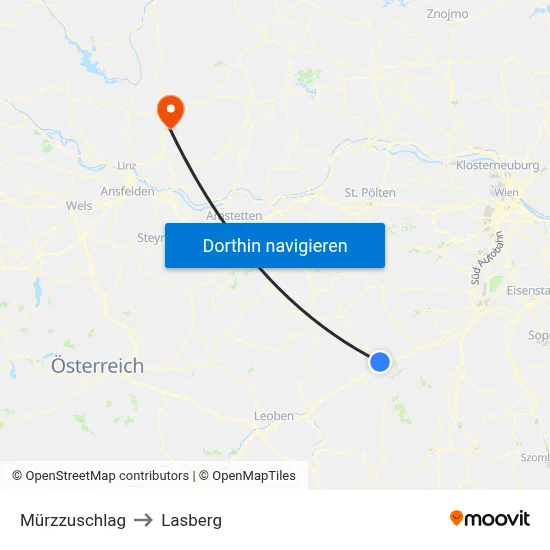 Mürzzuschlag to Lasberg map