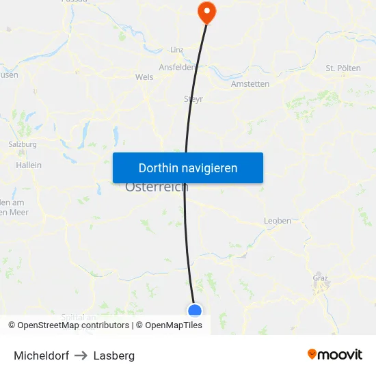 Micheldorf to Lasberg map
