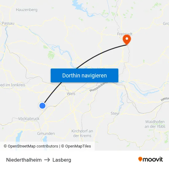 Niederthalheim to Lasberg map