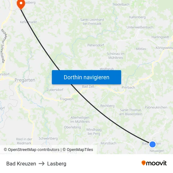 Bad Kreuzen to Lasberg map