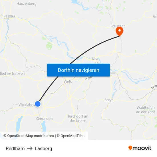 Redlham to Lasberg map