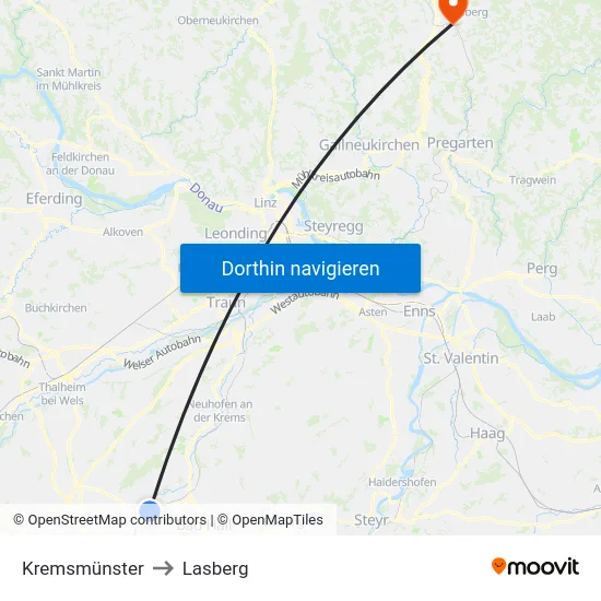 Kremsmünster to Lasberg map