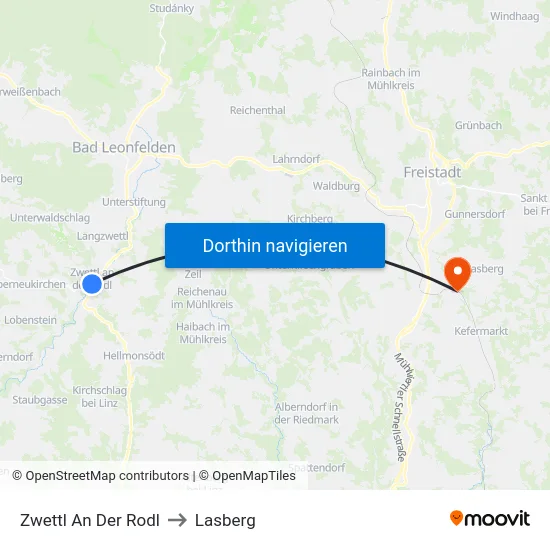 Zwettl An Der Rodl to Lasberg map