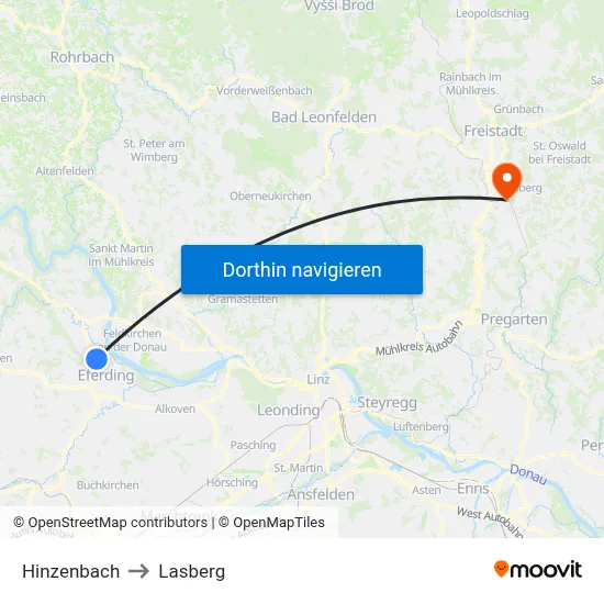 Hinzenbach to Lasberg map