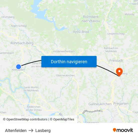 Altenfelden to Lasberg map