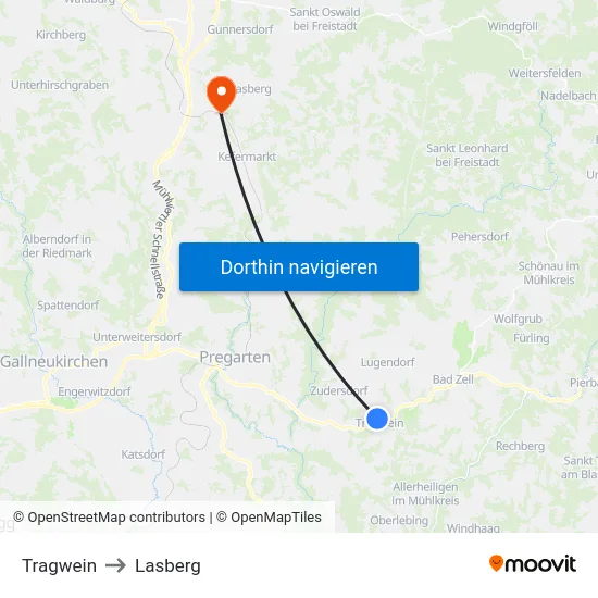 Tragwein to Lasberg map