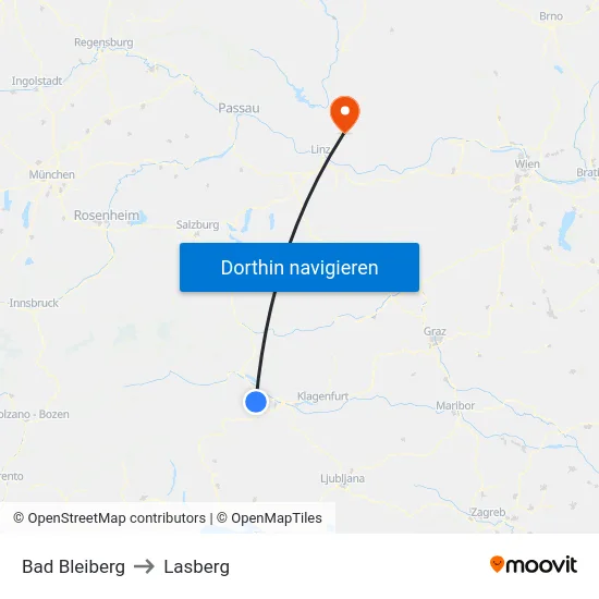 Bad Bleiberg to Lasberg map