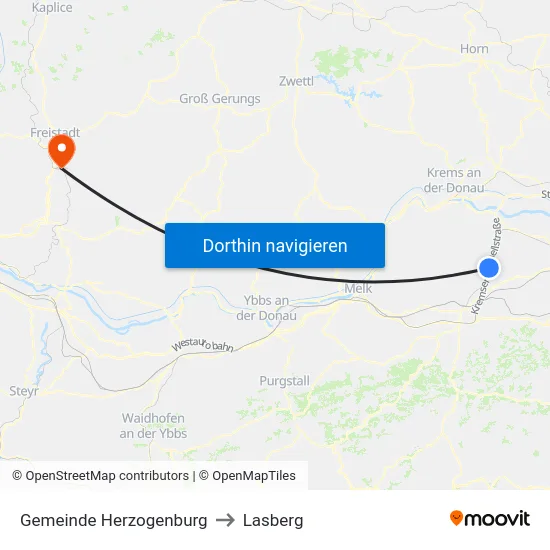 Gemeinde Herzogenburg to Lasberg map