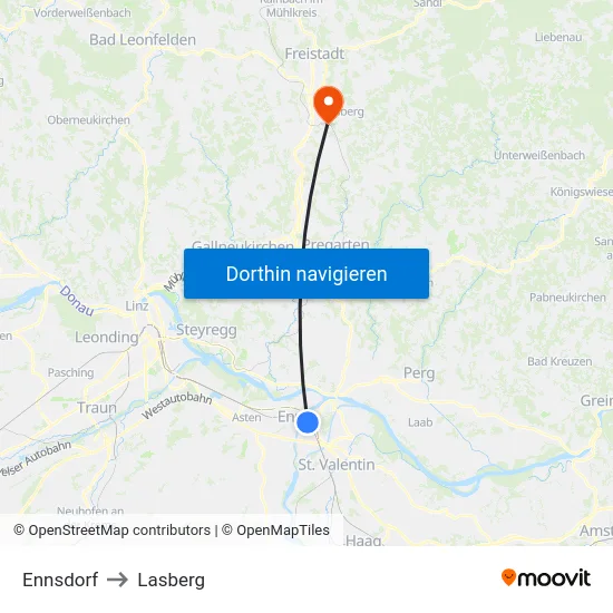 Ennsdorf to Lasberg map