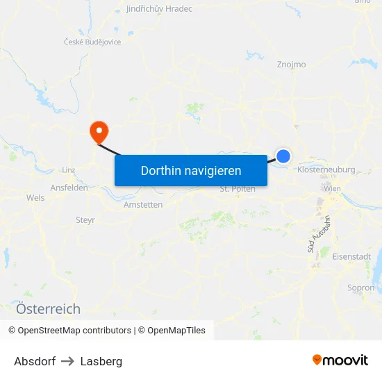 Absdorf to Lasberg map