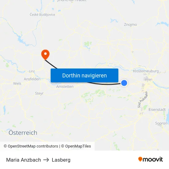 Maria Anzbach to Lasberg map