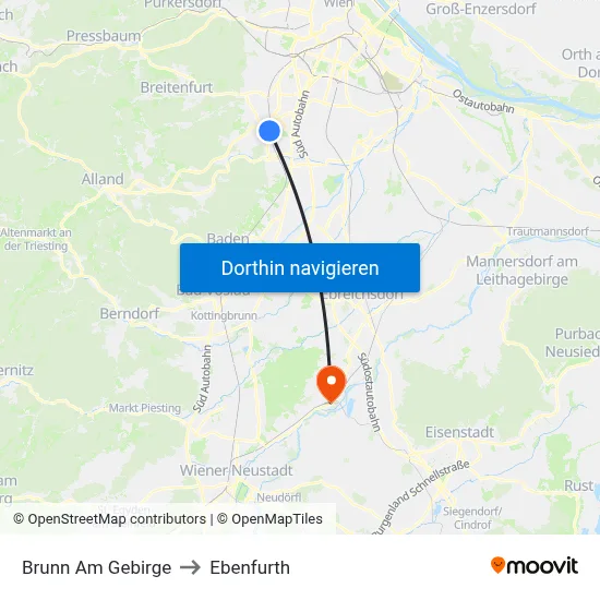 Brunn Am Gebirge to Ebenfurth map