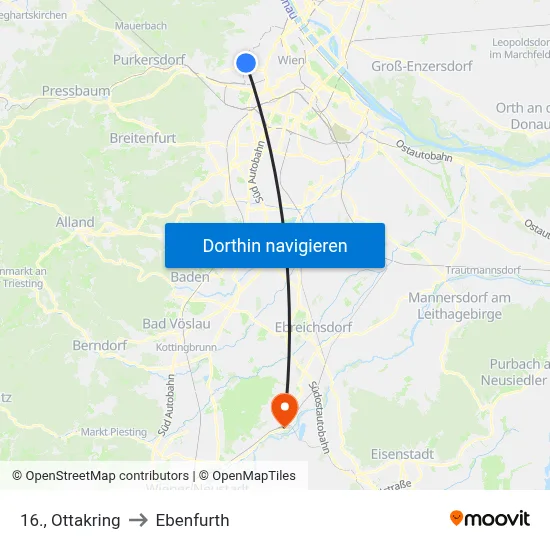 16., Ottakring to Ebenfurth map
