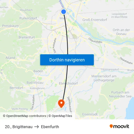 20., Brigittenau to Ebenfurth map