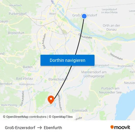 Groß-Enzersdorf to Ebenfurth map