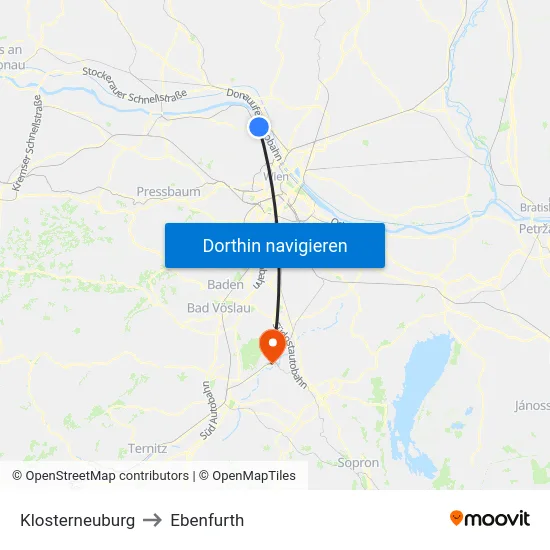 Klosterneuburg to Ebenfurth map