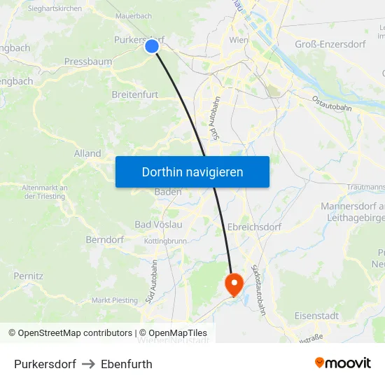 Purkersdorf to Ebenfurth map