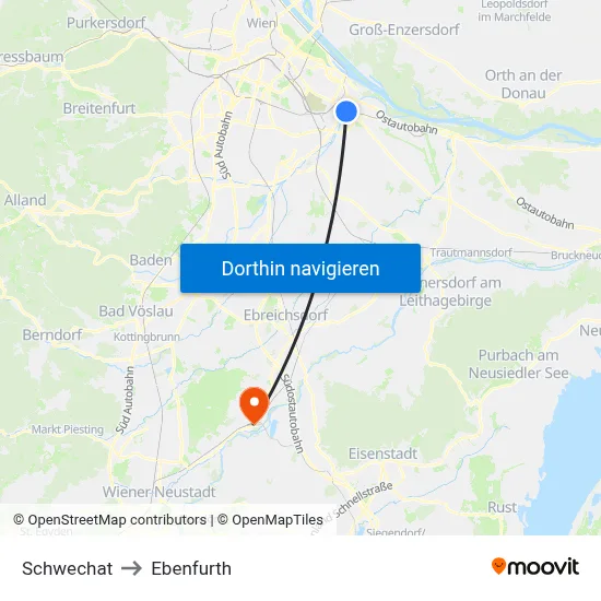Schwechat to Ebenfurth map