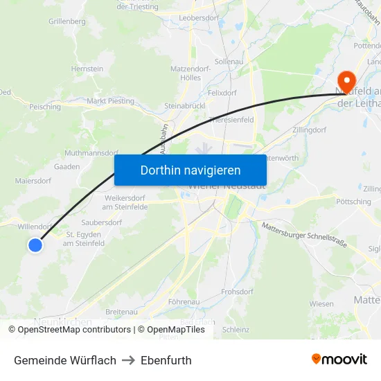 Gemeinde Würflach to Ebenfurth map
