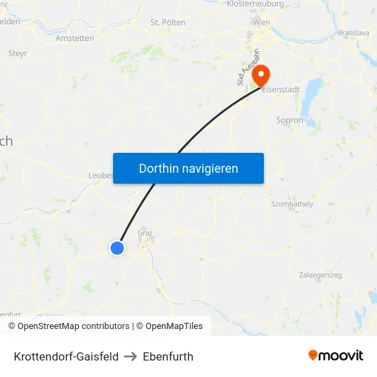 Krottendorf-Gaisfeld to Ebenfurth map