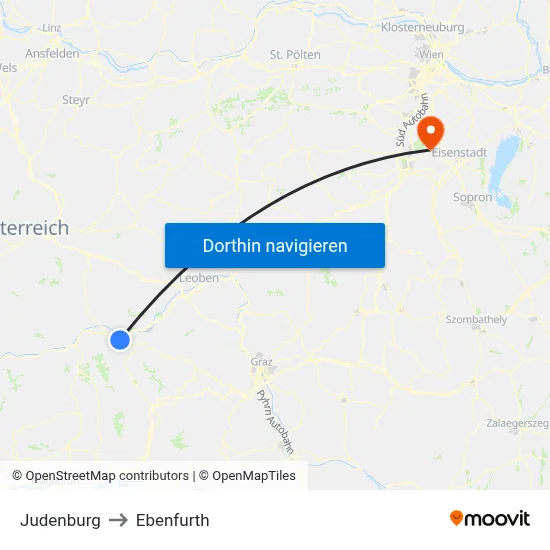 Judenburg to Ebenfurth map