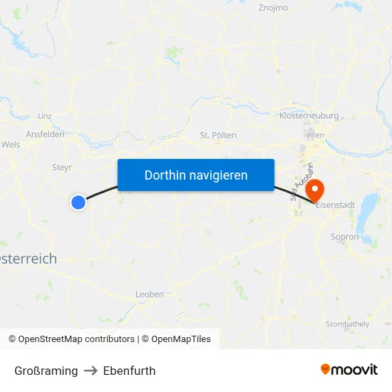 Großraming to Ebenfurth map