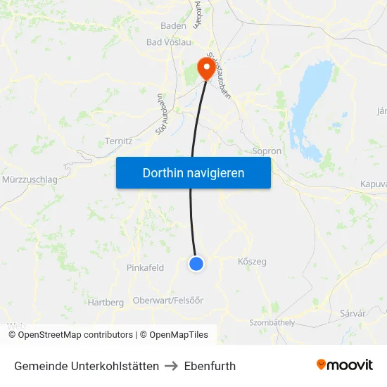 Gemeinde Unterkohlstätten to Ebenfurth map