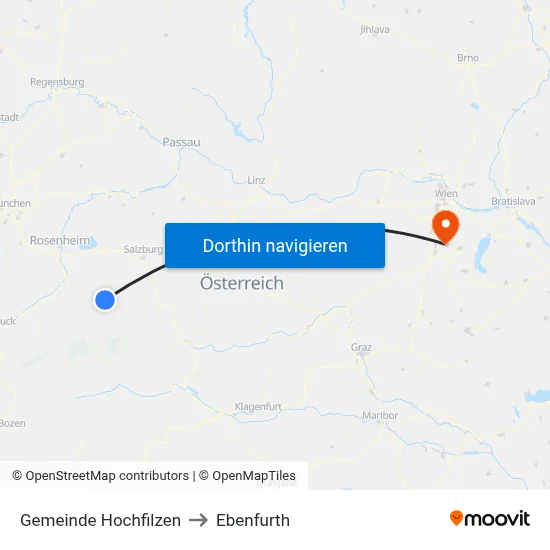 Gemeinde Hochfilzen to Ebenfurth map