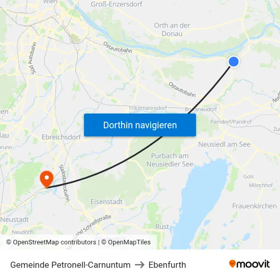 Gemeinde Petronell-Carnuntum to Ebenfurth map
