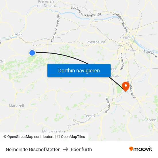 Gemeinde Bischofstetten to Ebenfurth map