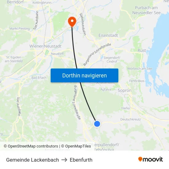Gemeinde Lackenbach to Ebenfurth map