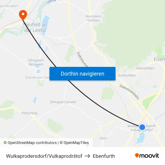 Wulkaprodersdorf/Vulkaprodrštof to Ebenfurth map