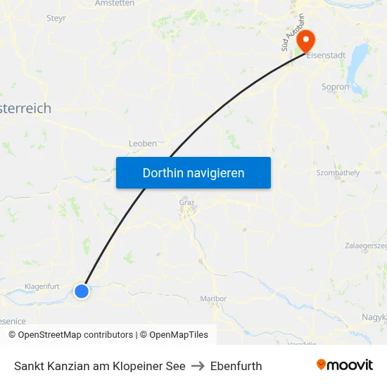 Sankt Kanzian am Klopeiner See to Ebenfurth map