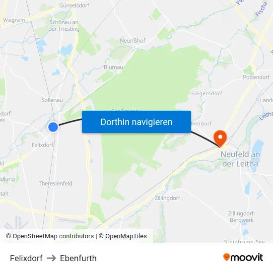 Felixdorf to Ebenfurth map