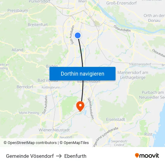 Gemeinde Vösendorf to Ebenfurth map