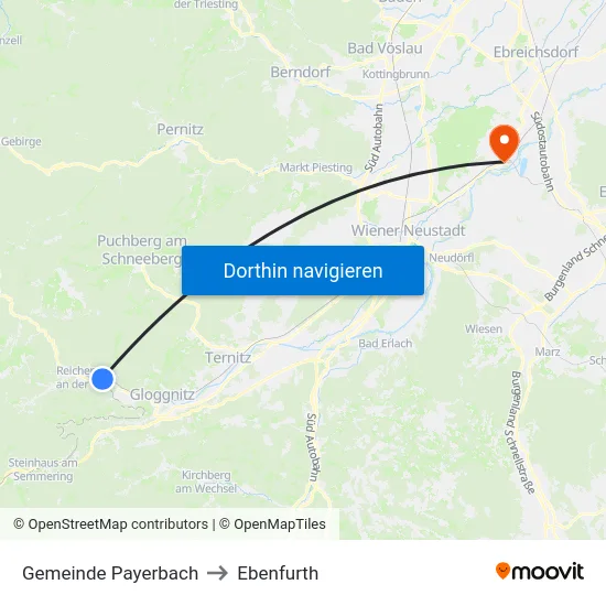 Gemeinde Payerbach to Ebenfurth map