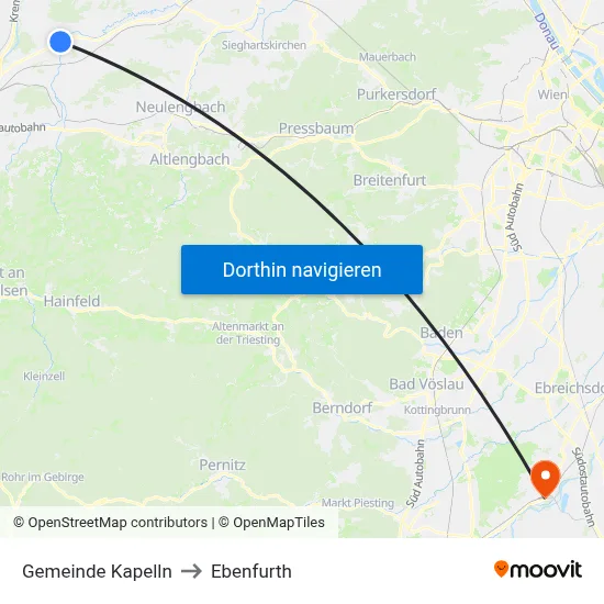 Gemeinde Kapelln to Ebenfurth map