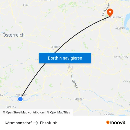 Köttmannsdorf to Ebenfurth map