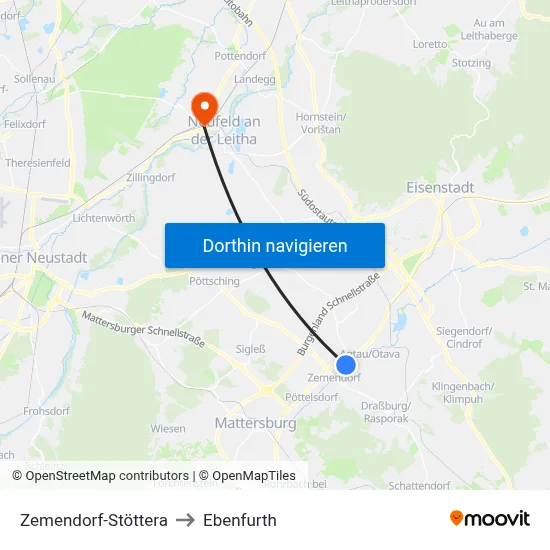 Zemendorf-Stöttera to Ebenfurth map