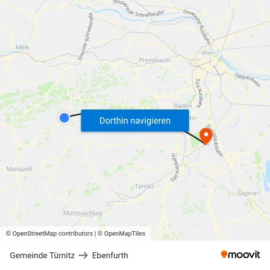 Gemeinde Türnitz to Ebenfurth map