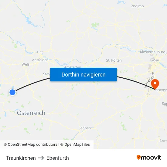 Traunkirchen to Ebenfurth map
