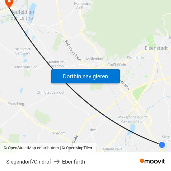 Siegendorf/Cindrof to Ebenfurth map