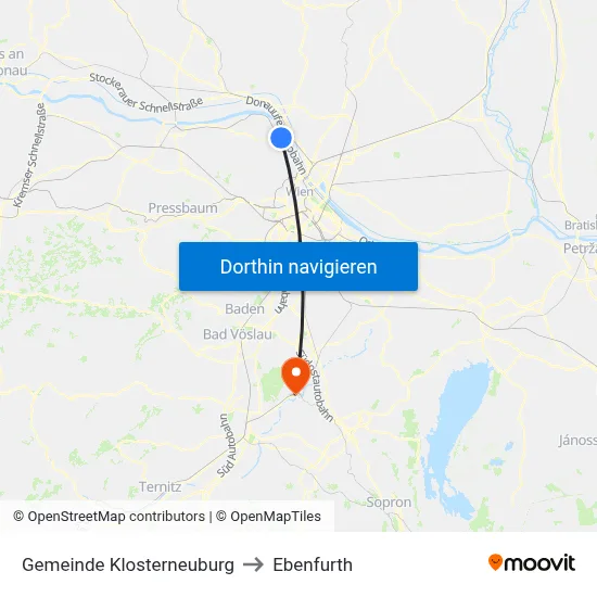 Gemeinde Klosterneuburg to Ebenfurth map